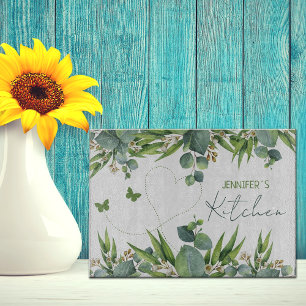 Personalised Name Green Watercolor Leaves Cutting Board