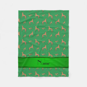 Personalised name green Whippet dogs Fleece Blanket