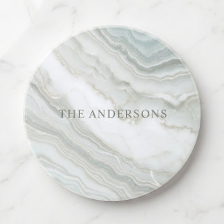 Personalised Name Green White Abstract Marble Coaster