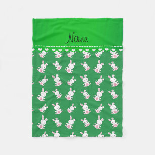 Personalised name green white bunnies fleece blanket