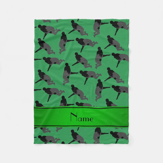 Personalised name green wrestling fleece blanket (Front)