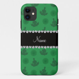 Personalised name green yoga pattern iPhone 11 case