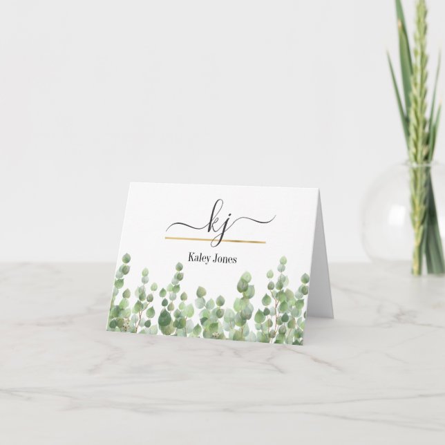 Personalised Name Greenery | From The Desk Of Thank You Card (Front)