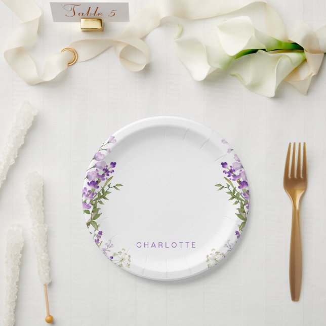 Personalised Name Greenery Lavender Shower Paper Plate (Wedding)