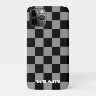 Personalised name grey &black chequered iPhone 11 pro case