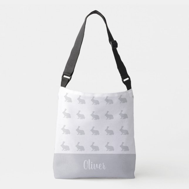 Personalised name grey bunny rabbit baby bag (Front)