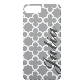 Personalised Name Grey Quatrefoil Pattern iPhone 8 Plus/7 Plus Case