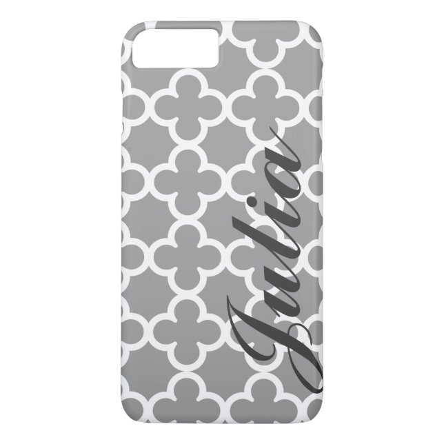 Personalised Name Grey Quatrefoil Pattern Case-Mate iPhone Case (Back)