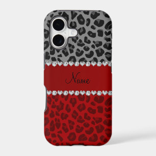 Personalised name grey red leopard pattern