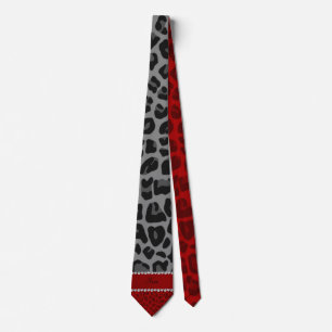 Personalised name grey red leopard pattern tie