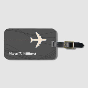 personalised name grey travel aeroplane luggage tag