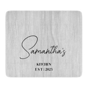 Personalised Name Grey Wood Farmhouse Kitchen  Cutting Board