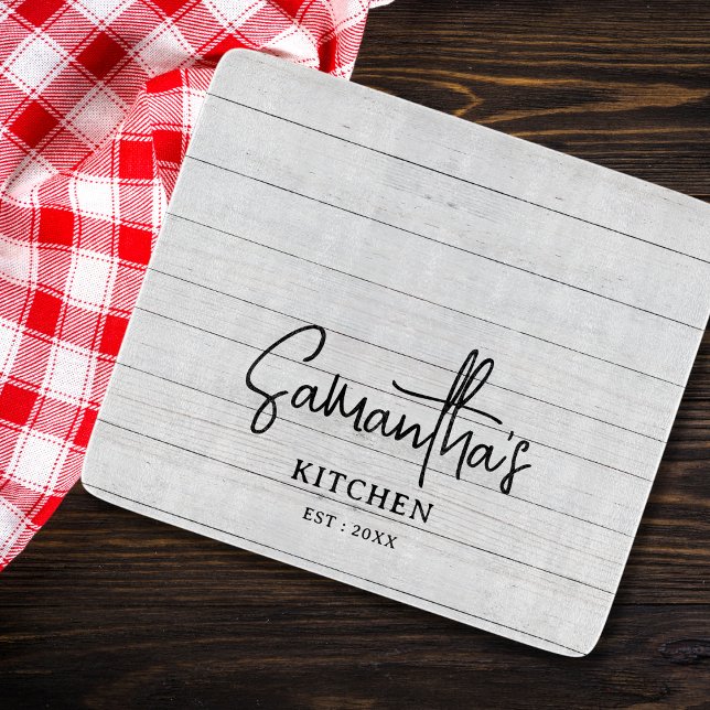 Personalised Name Grey Wood Farmhouse Kitchen Cutting Board (Creator Uploaded)