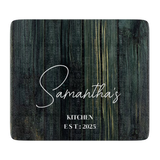 Personalised Name Grey Wood Farmhouse Kitchen  Cutting Board (Front)