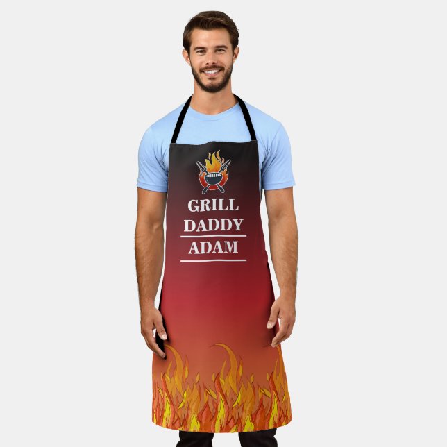 Personalised Name Grill Daddy BBQ for Grillers Apron (Worn)