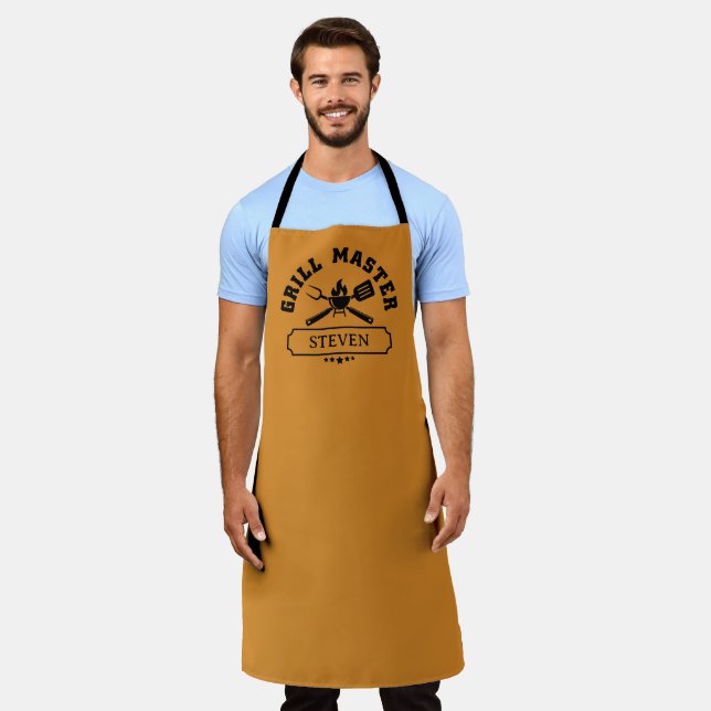 Personalised Name Grill Master Name Apron (Worn)