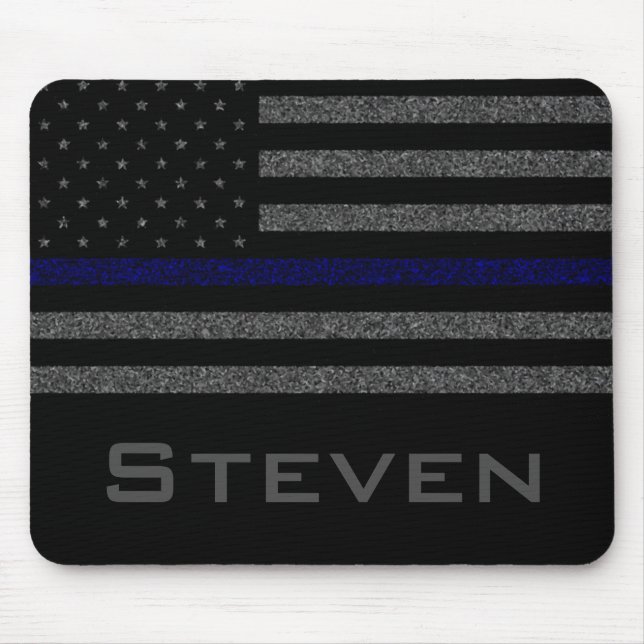 Personalised Name Grunge Thin Blue Line Flag Mouse Mat (Front)