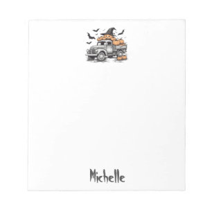 Personalised Name Halloween Truck Pumpkins bats Notepad