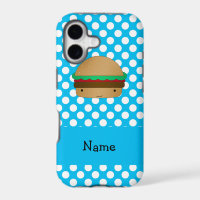 Personalised name hamburger blue white polka dots