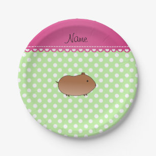 Personalised name hamster green white dots paper plate