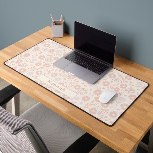 Personalised Name Hand Drawn Floral Cute Feminine Desk Mat (Office 2)