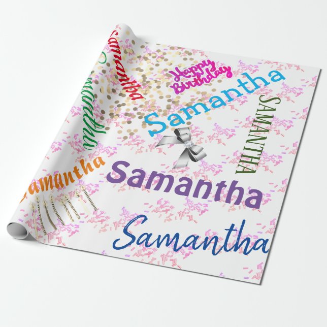 Personalised Name Happy Birthday Wrapping Paper (Unrolled)