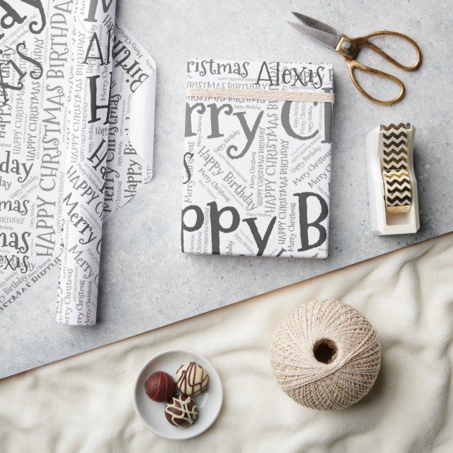 Personalised Name Happy Christmas Birthday Funny W Wrapping Paper (Crafts)