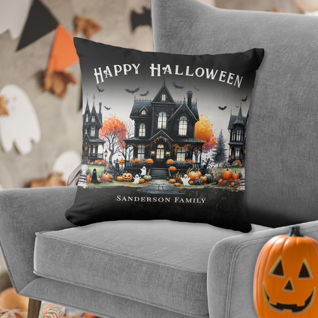 Personalised Name Happy Halloween Cushion (Personalized Name Happy Halloween Throw Pillow)