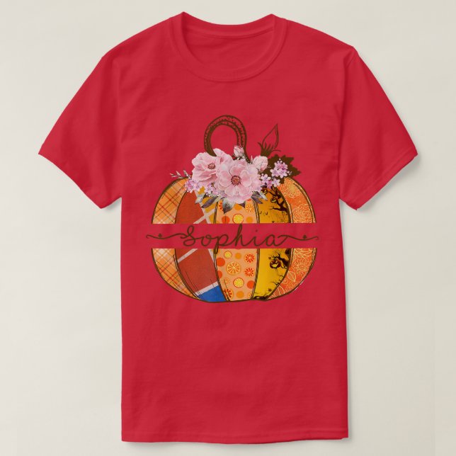 Personalised Name Happy Pumpkin Pattern Halloween  T-Shirt (Design Front)
