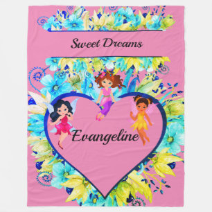 Personalised name Heart and Fairies Fleece Blanket