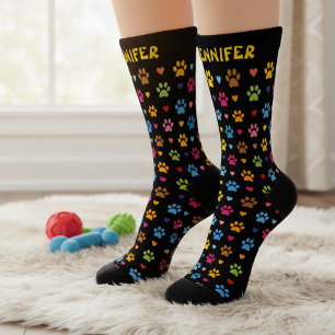 Personalised Name Hearts and Paw Print Socks