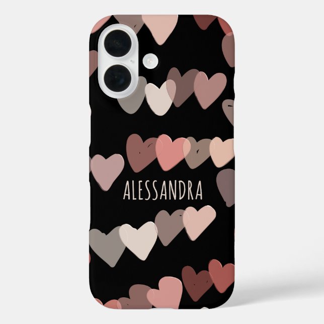 Personalised name hearts pattern black blush pink  Case-Mate iPhone case (Back)