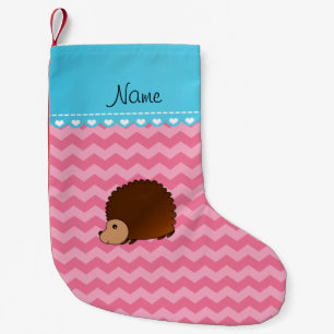 Personalised name hedgehog pink chevrons small christmas stocking