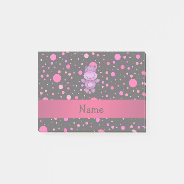 Personalised name hippo black pink polka dots post-it notes (Front)