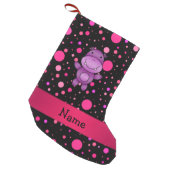 Personalised name hippo black pink polka dots small christmas stocking (Front (Hanging))