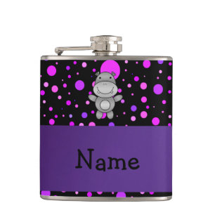 Personalised name hippo purple polka dots hip flask