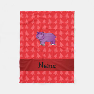 Personalised name hippo red christmas trees fleece blanket