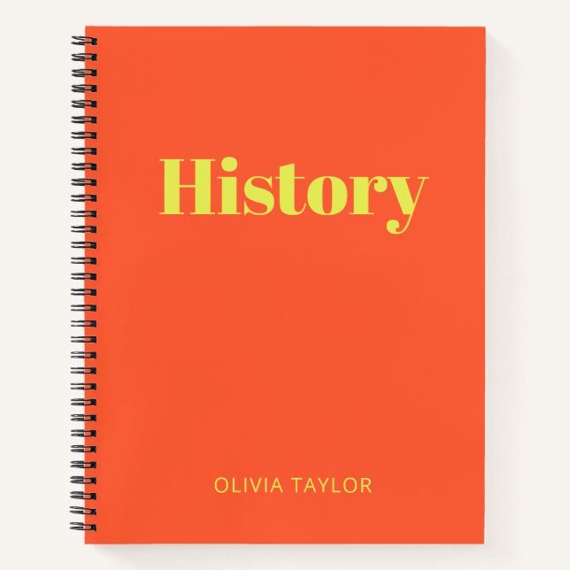 Personalised Name History Class Orange Yellow Notebook (Front)
