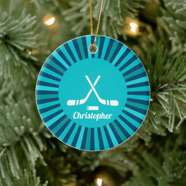 Personalised Name Hockey Player Coach Sport Blue Ceramic Tree Decoration (Tree)