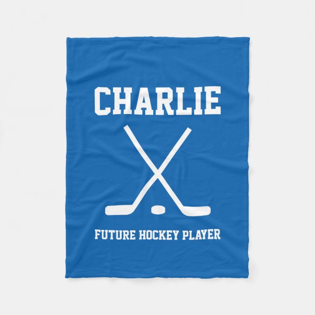 Personalised name hockey player fleece blanket (Front)