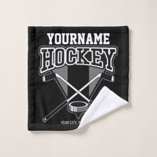 Personalised NAME Hockey Player Stick Puck Team Bath Towel Set