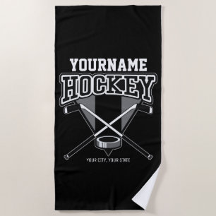 Personalised NAME Hockey Player Stick Puck Team   Beach Towel