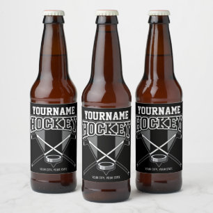 Personalised NAME Hockey Player Stick Puck Team Beer Bottle Label