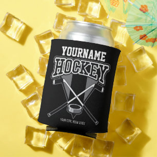 Personalised NAME Hockey Player Stick Puck Team  Can Cooler