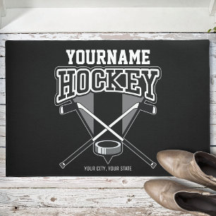 Personalised NAME Hockey Player Stick Puck Team  Doormat