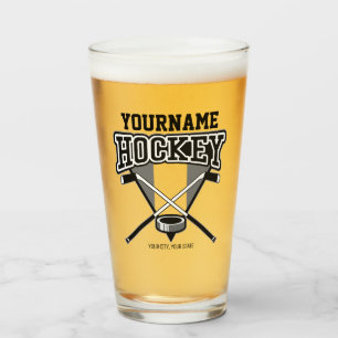 Personalised NAME Hockey Player Stick Puck Team Glass