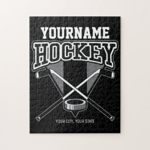 Personalised NAME Hockey Player Stick Puck Team   Jigsaw Puzzle