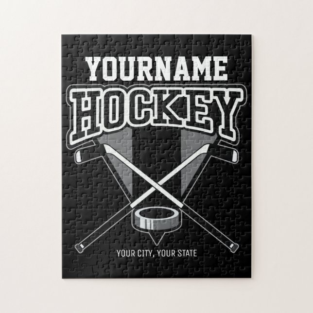 Personalised NAME Hockey Player Stick Puck Team   Jigsaw Puzzle (Vertical)