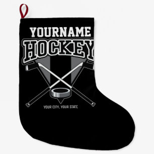 Personalised NAME Hockey Player Stick Puck Team Large Christmas Stocking
