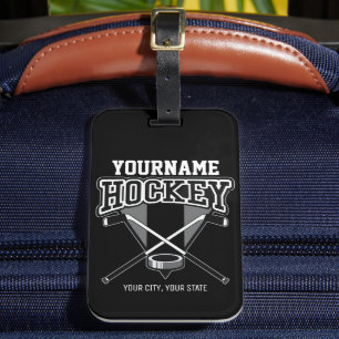 Personalised NAME Hockey Player Stick Puck Team   Luggage Tag